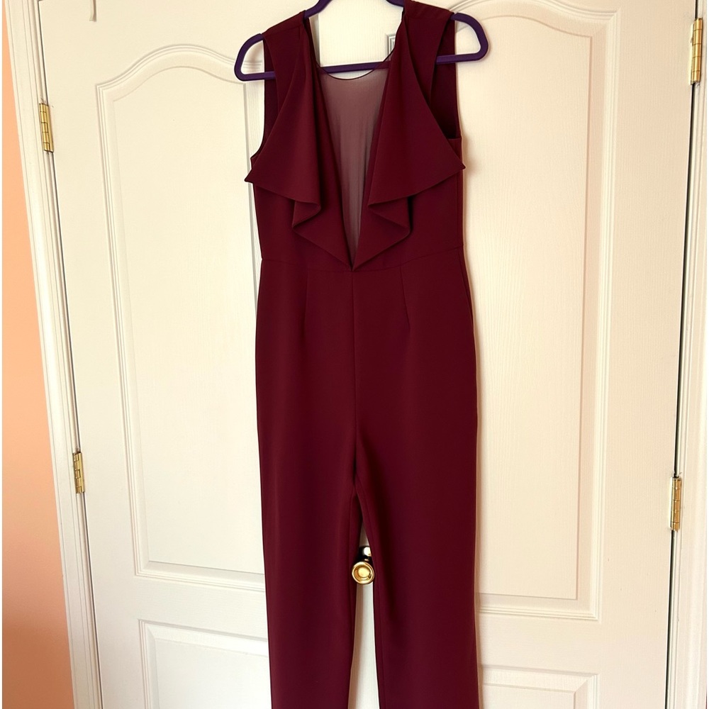 BCBGMAXAZRIA Sheer Paneled Wide Leg Jumpsuit